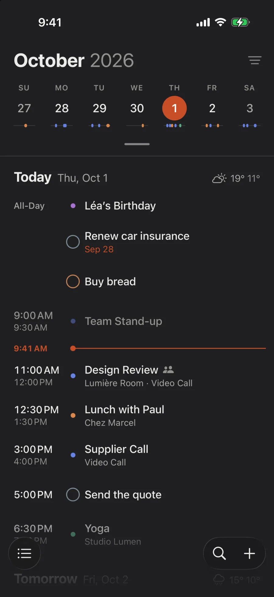The agenda, under the week.