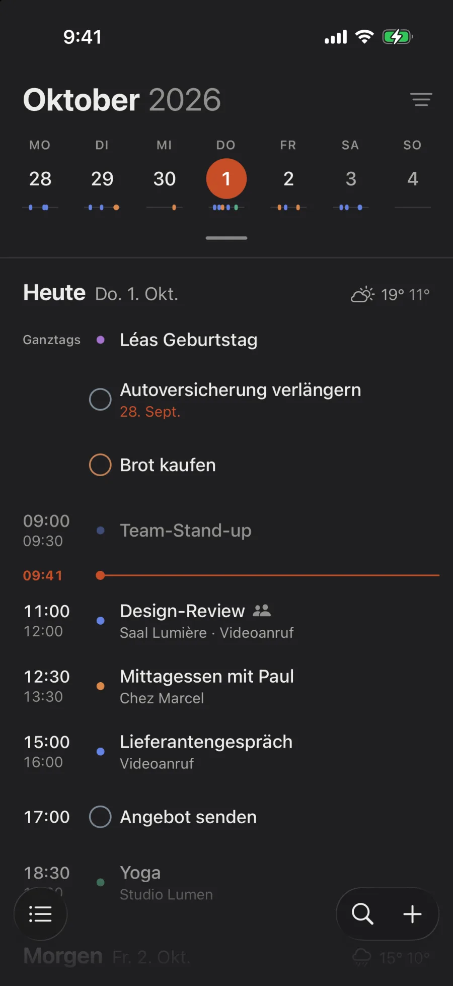 Die Agenda, unter der Woche.