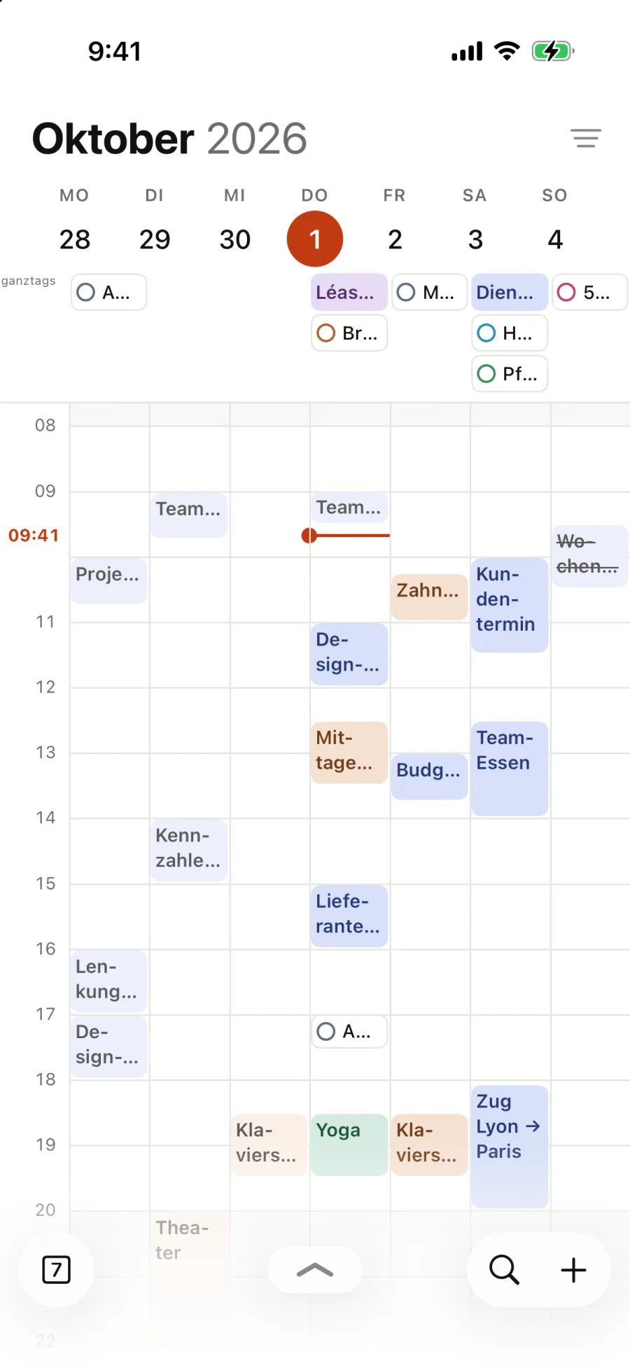 Die Woche vom 27. September, Stunde für Stunde, sieben Spalten.