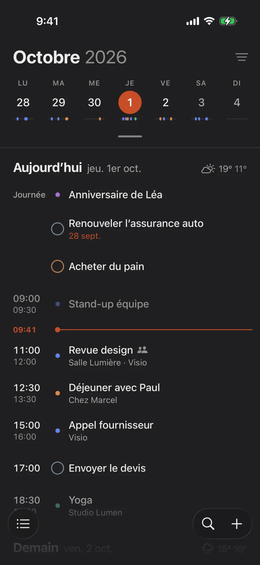L’agenda, sous la semaine.