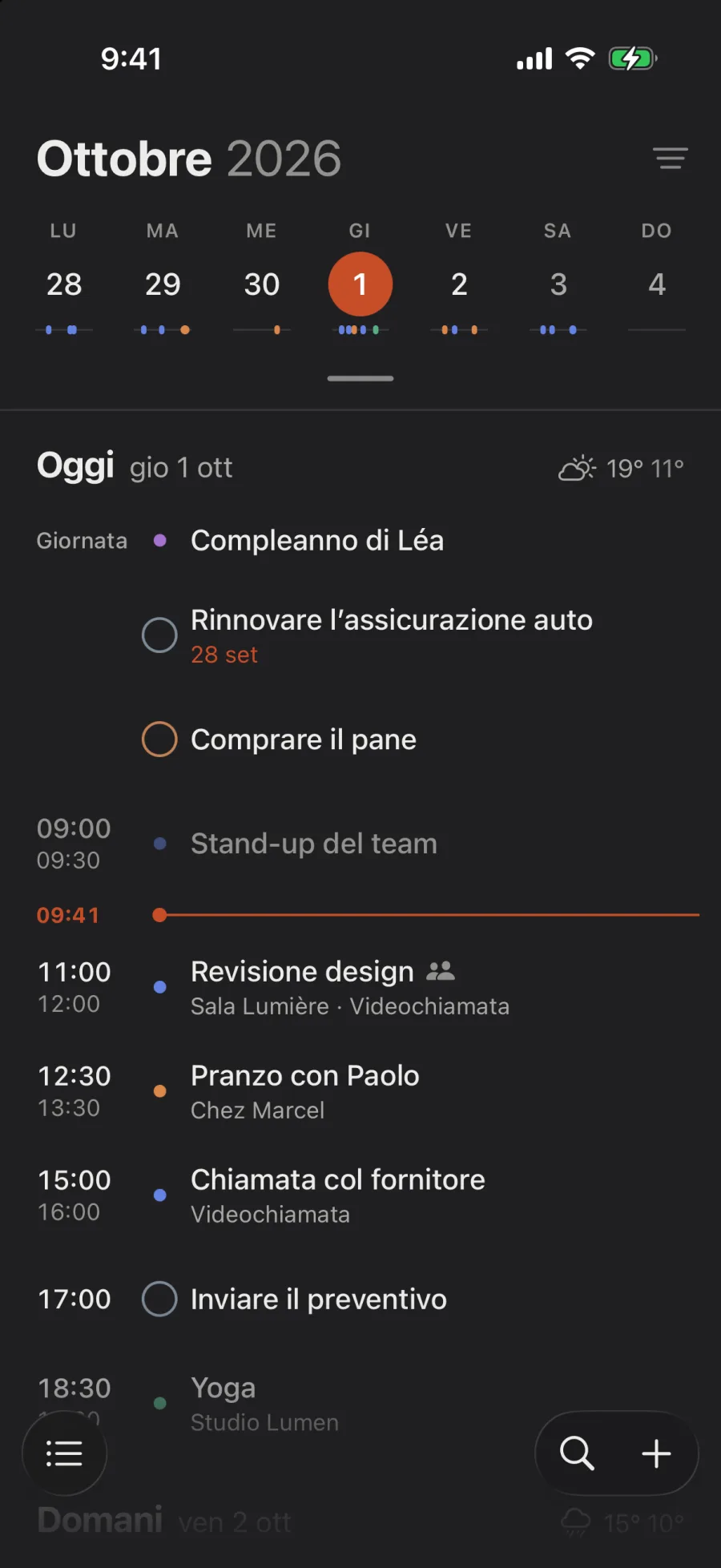 L’agenda, sotto la settimana.
