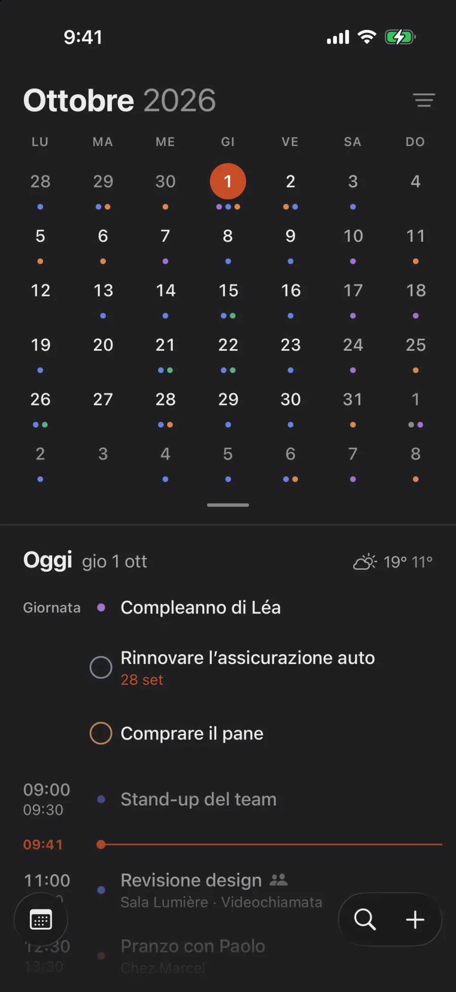 Ottobre, con l’agenda del giorno sotto.