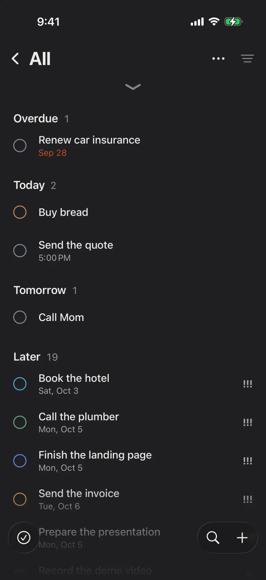 Tasks, by due date.